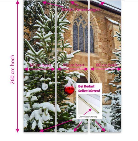 Flächenvorhang Weihnachten in der Kirche 3er Set, Schiebegardine, Schiebegardinen, blickdicht, Flächenvorhang blickdicht, Schiebevorhang,